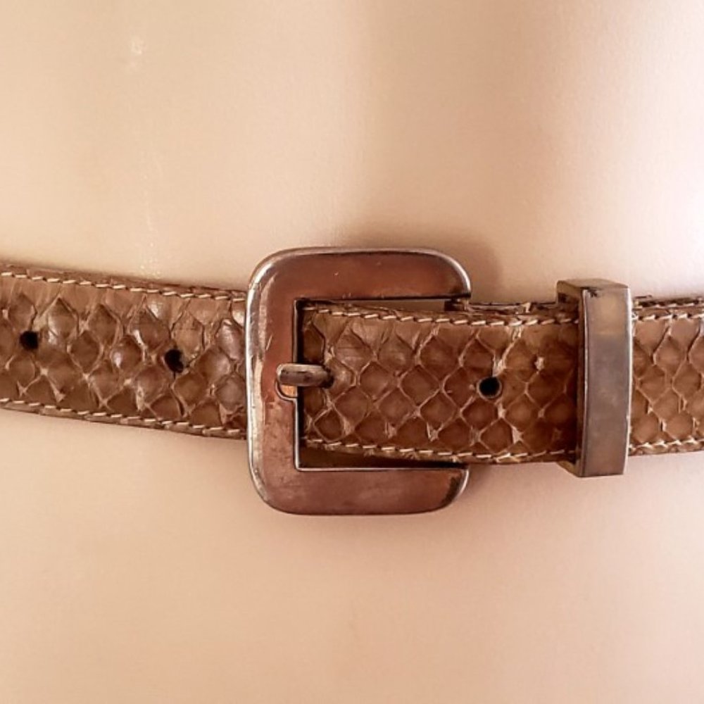SALE snakeskin belt L 1980s vintage narrow taupe
